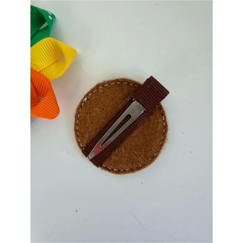 Handmade Thanksgiving Turkey Gingerbread Cookie Hair Clip Set Girls Fall Holiday